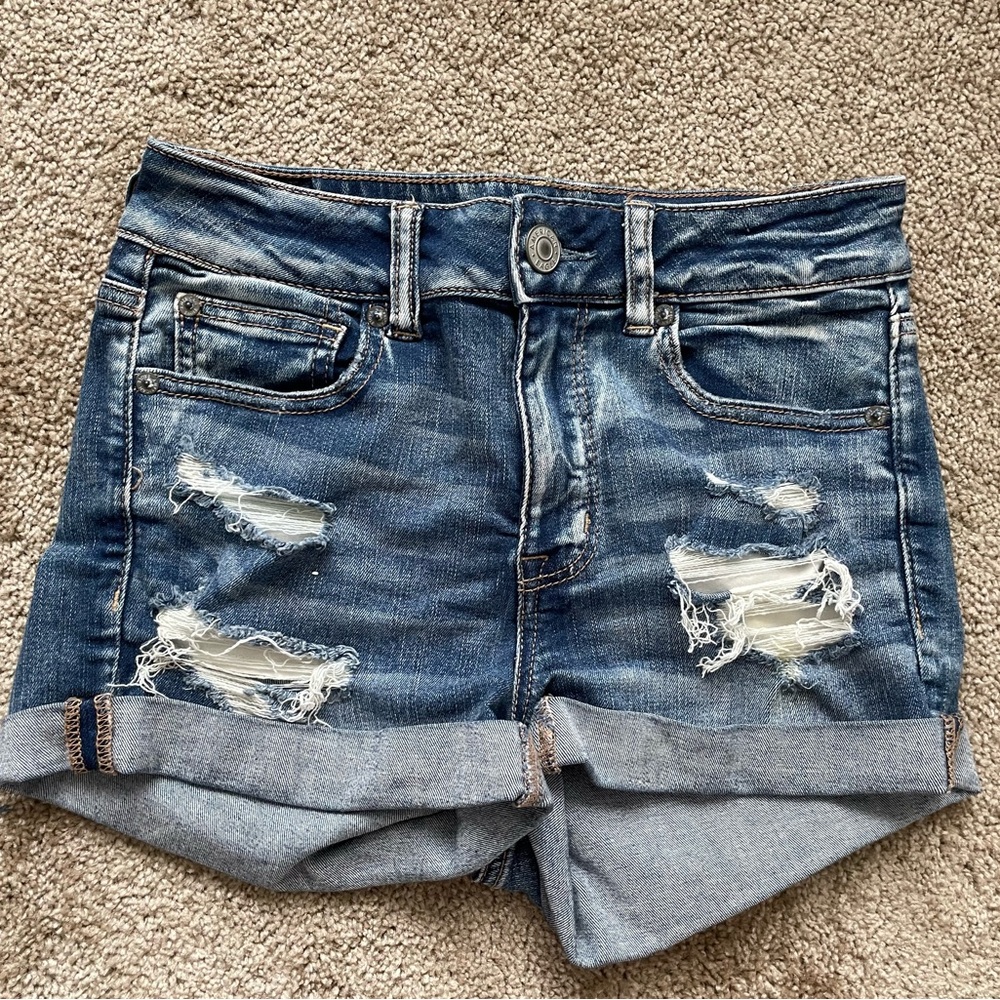 American Eagle Outfitters Blue Distressed Jean Shorts